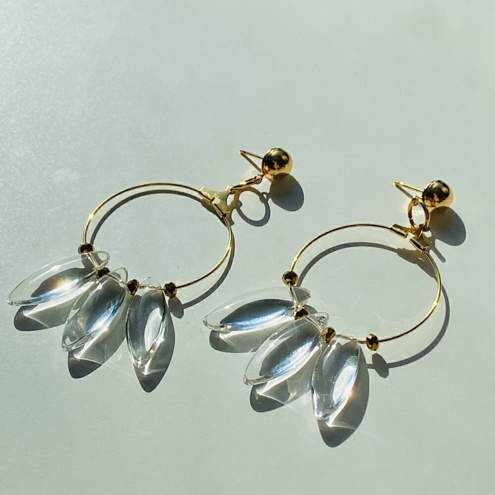 Pressed Glass & Czech Rondelles on Gold Hoop Earrings